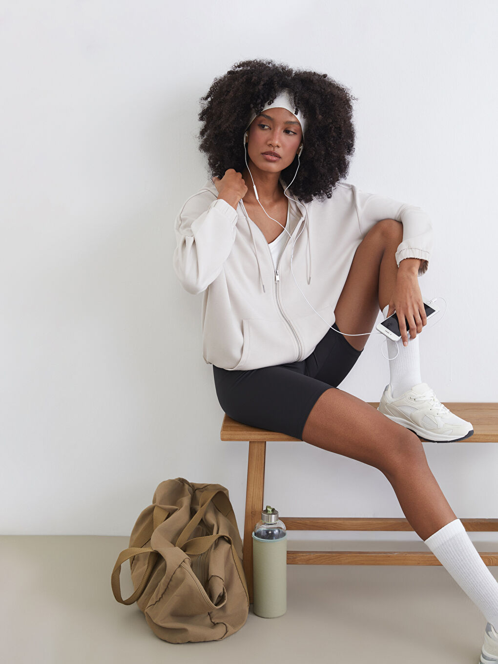 Woman BEIGE Zip-Up Sweatshirt