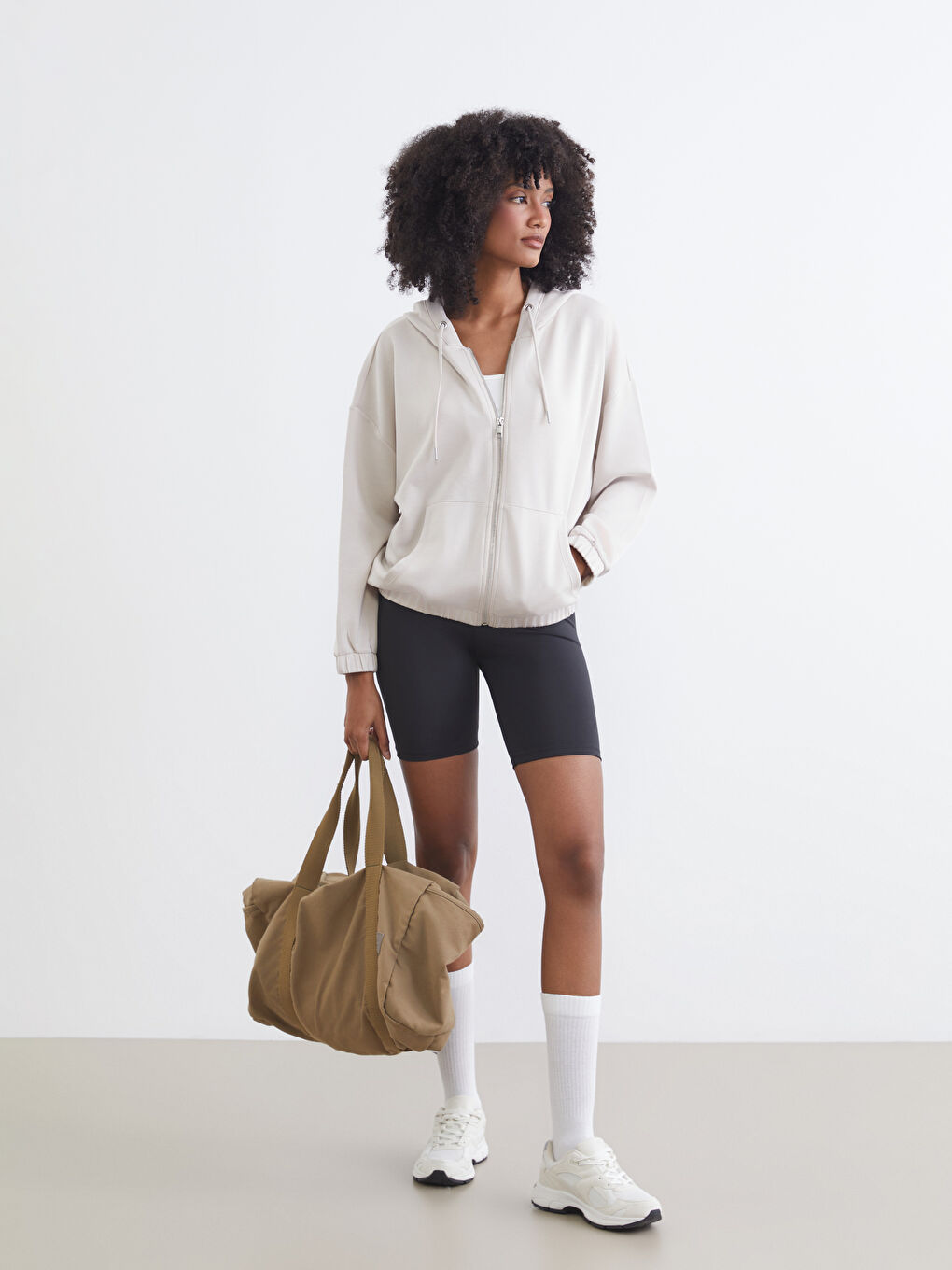 Woman BEIGE Zip-Up Sweatshirt-1