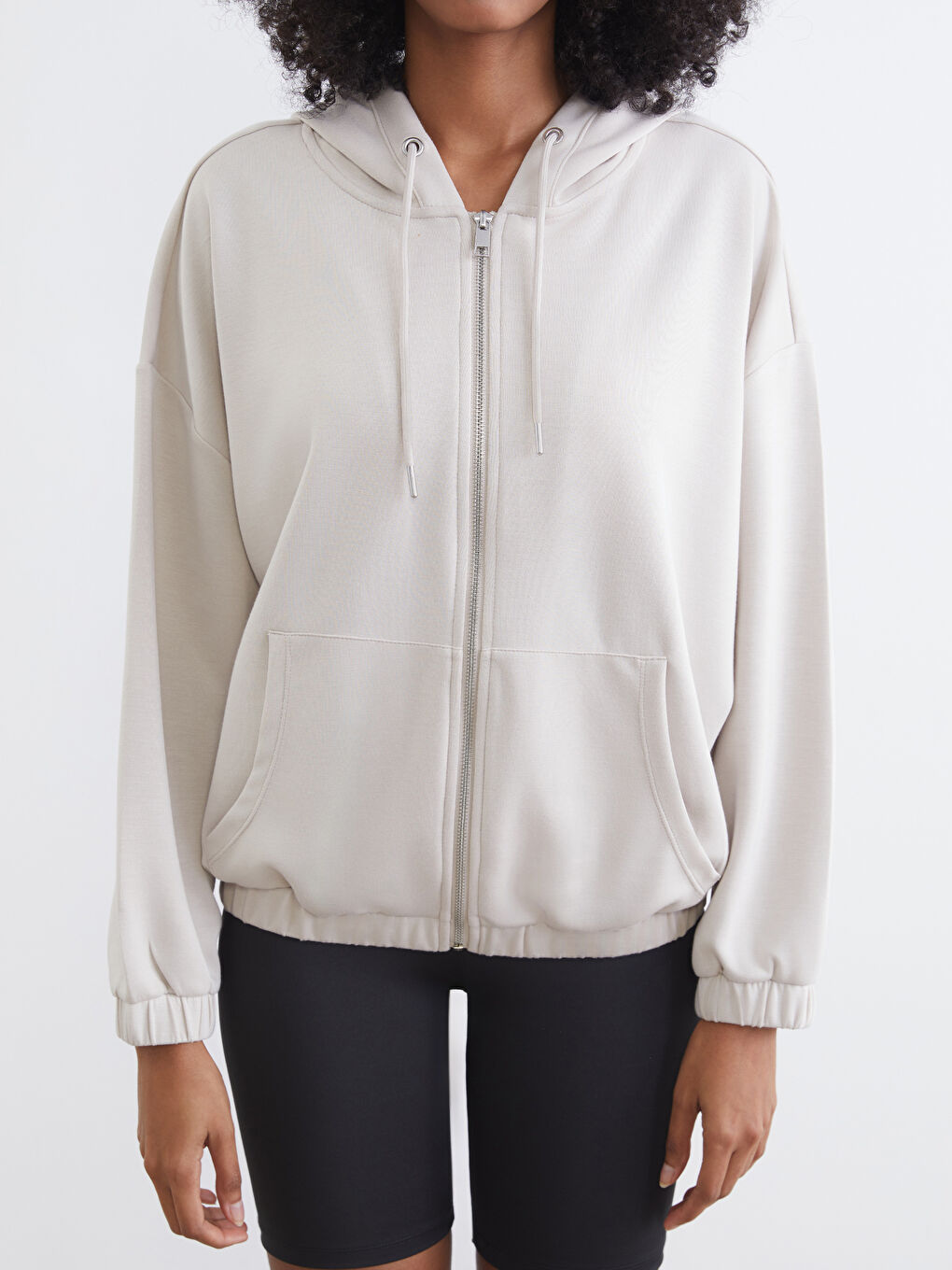 Woman BEIGE Zip-Up Sweatshirt-2
