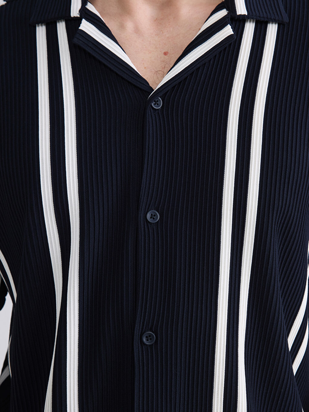 Lacivert Regular Fit Çizgili Erkek Gömlek-2