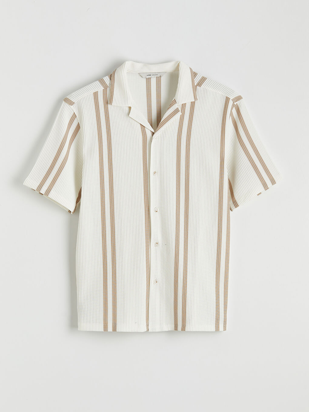 Ekru Regular Fit Çizgili Erkek Gömlek