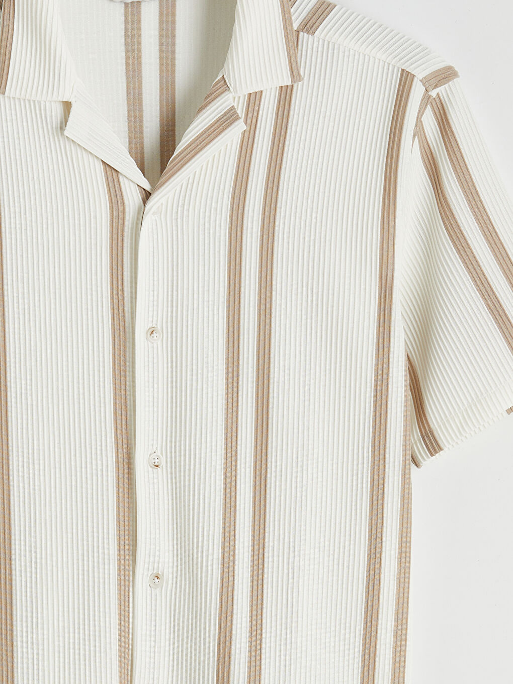 Ekru Regular Fit Çizgili Erkek Gömlek-1