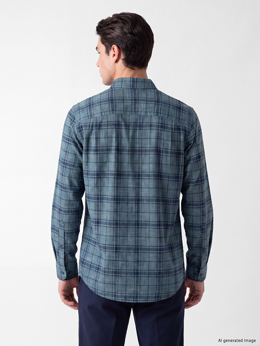 Yeşil Regular Fit Ekose Poplin Erkek Gömlek-2