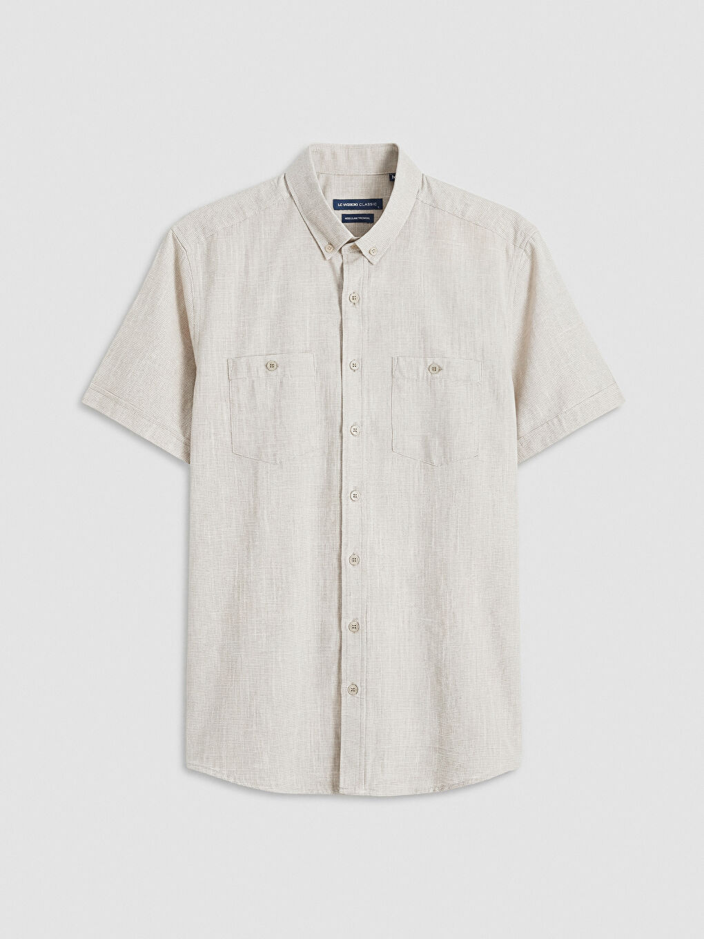 Bej Standart Kalıp Erkek Keten Görünümlü Gömlek