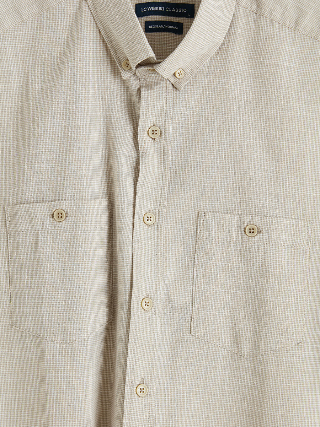 Bej Standart Kalıp Erkek Keten Görünümlü Gömlek-2