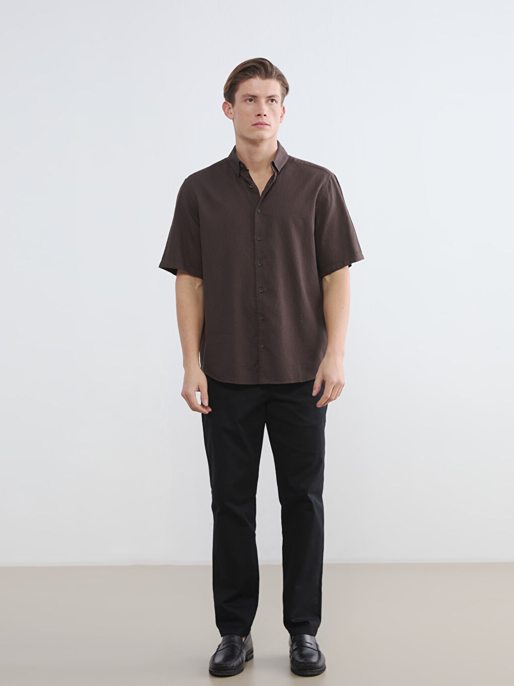Kahverengi Regular Fit Krinkle Erkek Gömlek-1