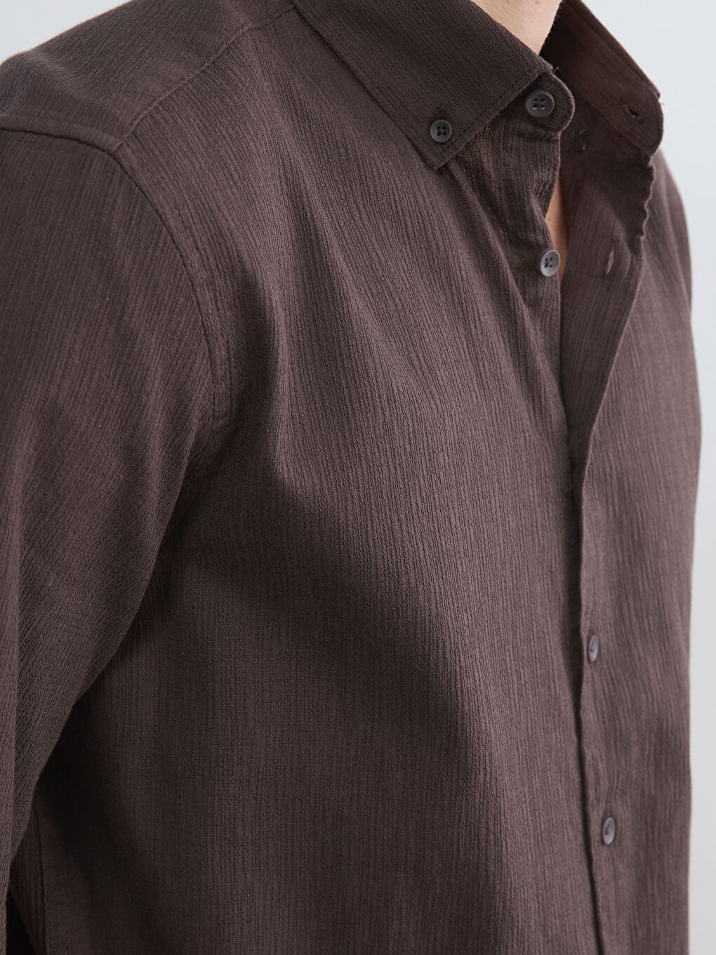 Kahverengi Regular Fit Krinkle Erkek Gömlek-2