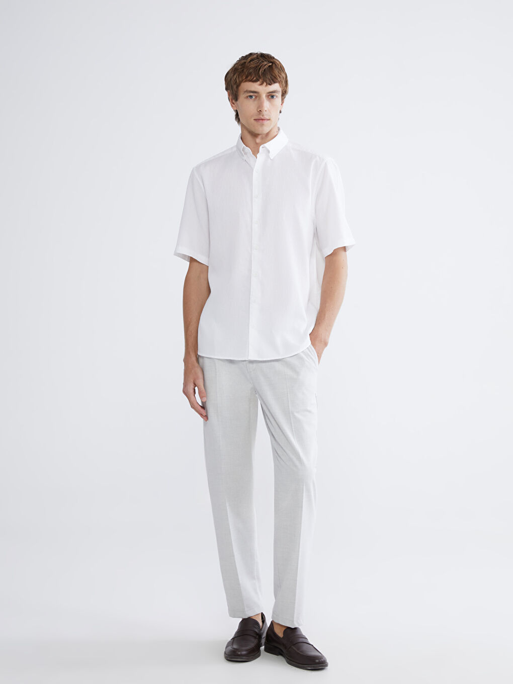 Ekru Regular Fit Krinkle Erkek Gömlek-1