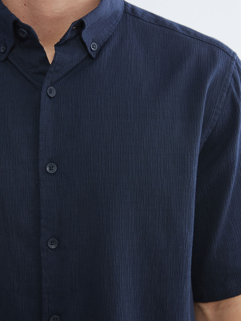 Lacivert Regular Fit Krinkle Erkek Gömlek-3