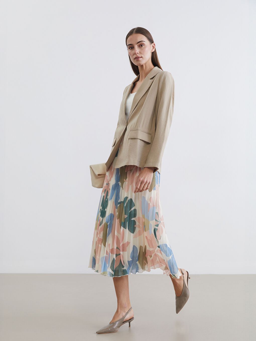 Elastic Waist Patterned Pleated Chiffon Skirt