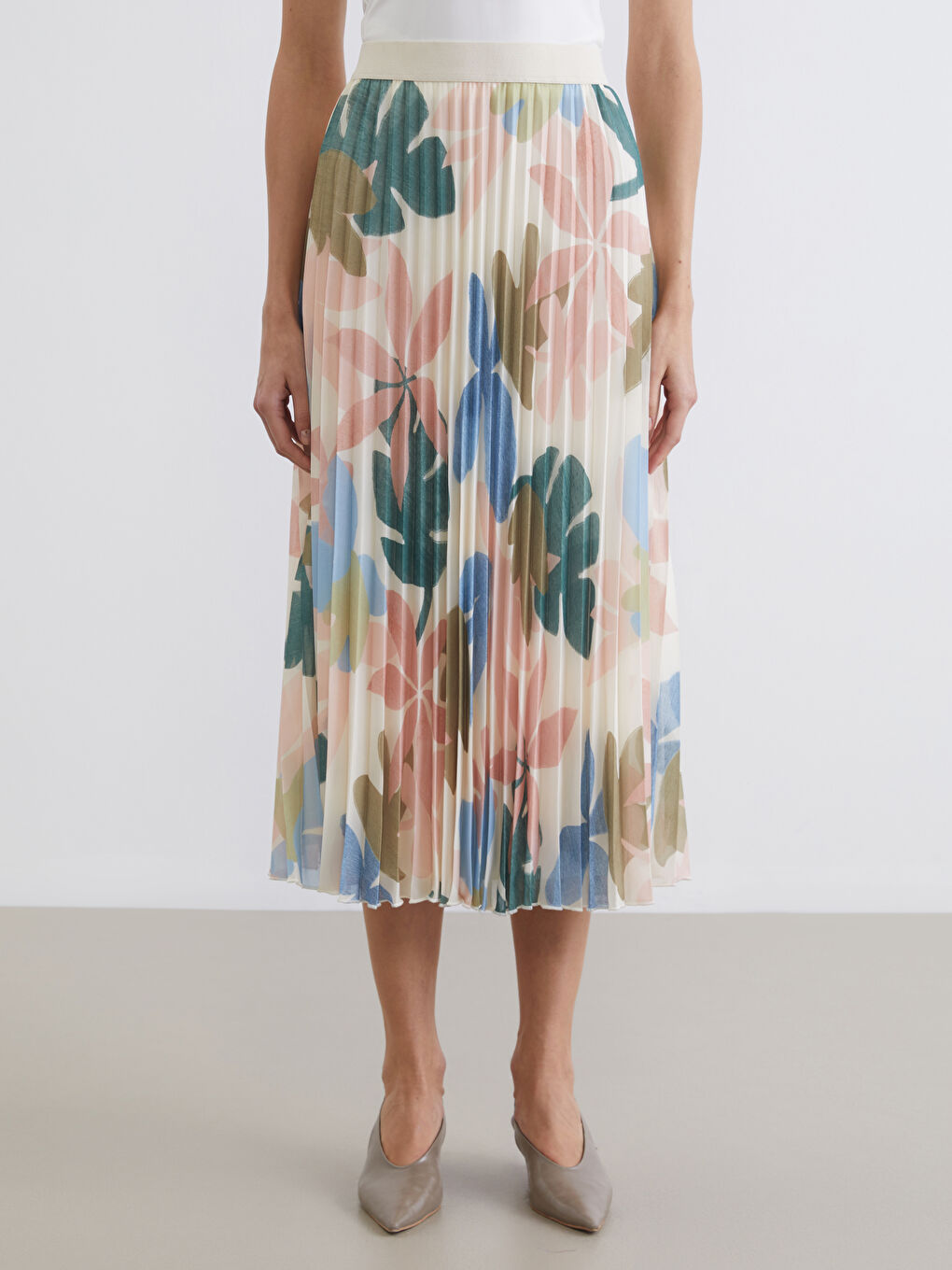 Elastic Waist Patterned Pleated Chiffon Skirt-1