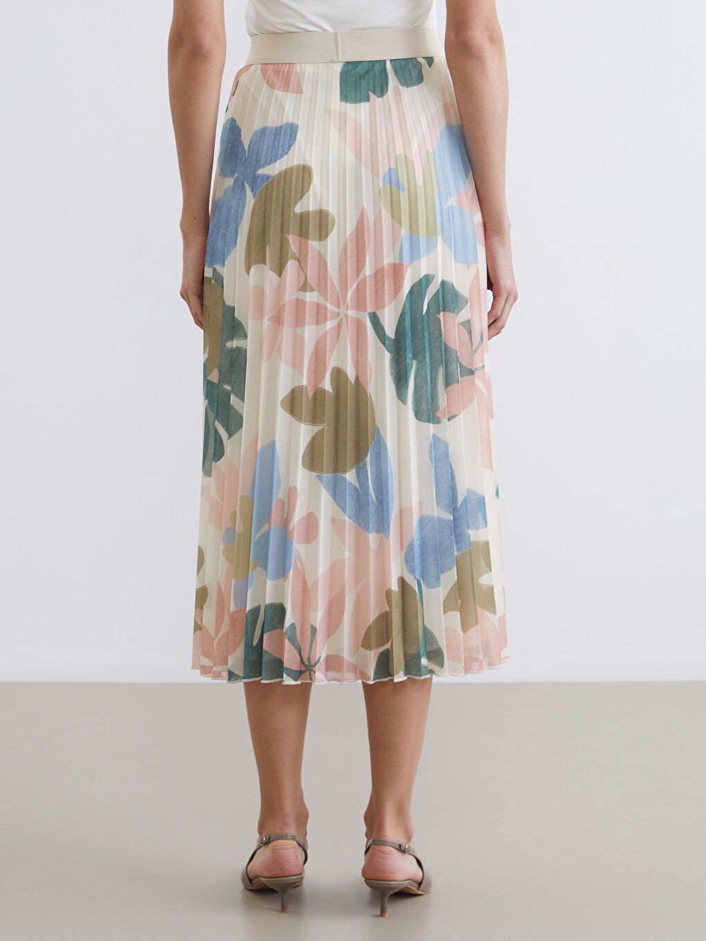 Elastic Waist Patterned Pleated Chiffon Skirt-3