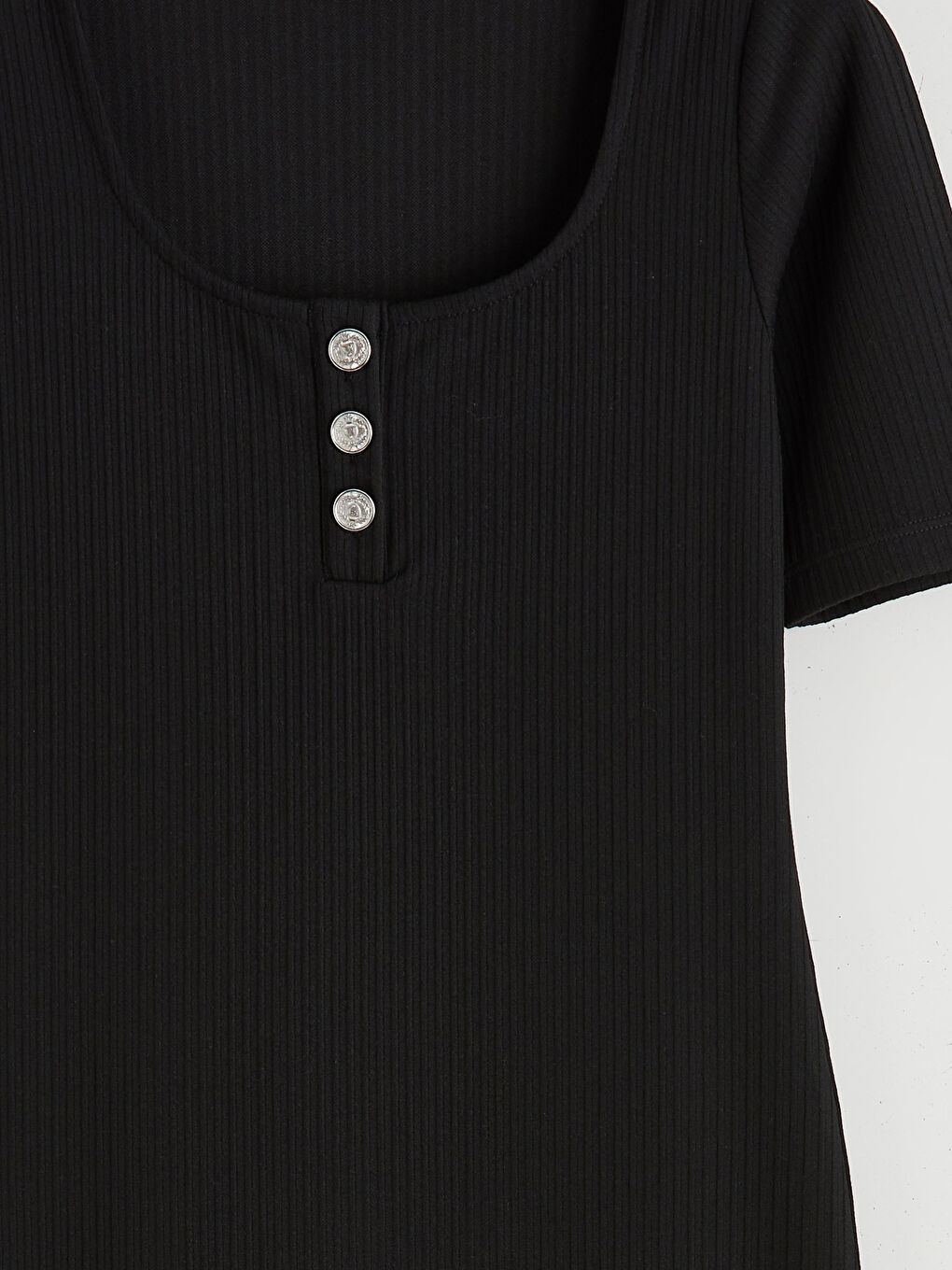 U-Neck Ribbed Bodycon Dress-5