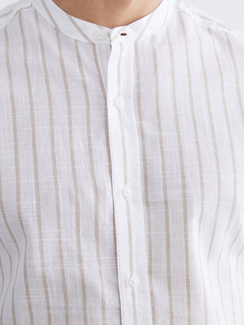 Regular Fit Striped Men's Shirt with a Mandarin Collar-2