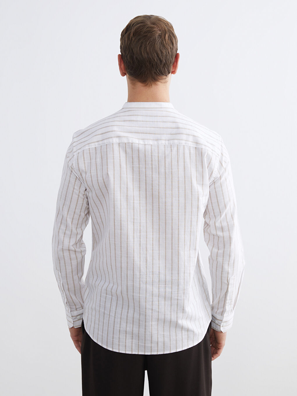 Regular Fit Striped Men's Shirt with a Mandarin Collar-3