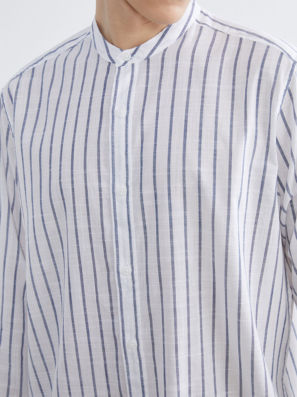 Regular Fit Striped Men's Shirt with a Mandarin Collar-2