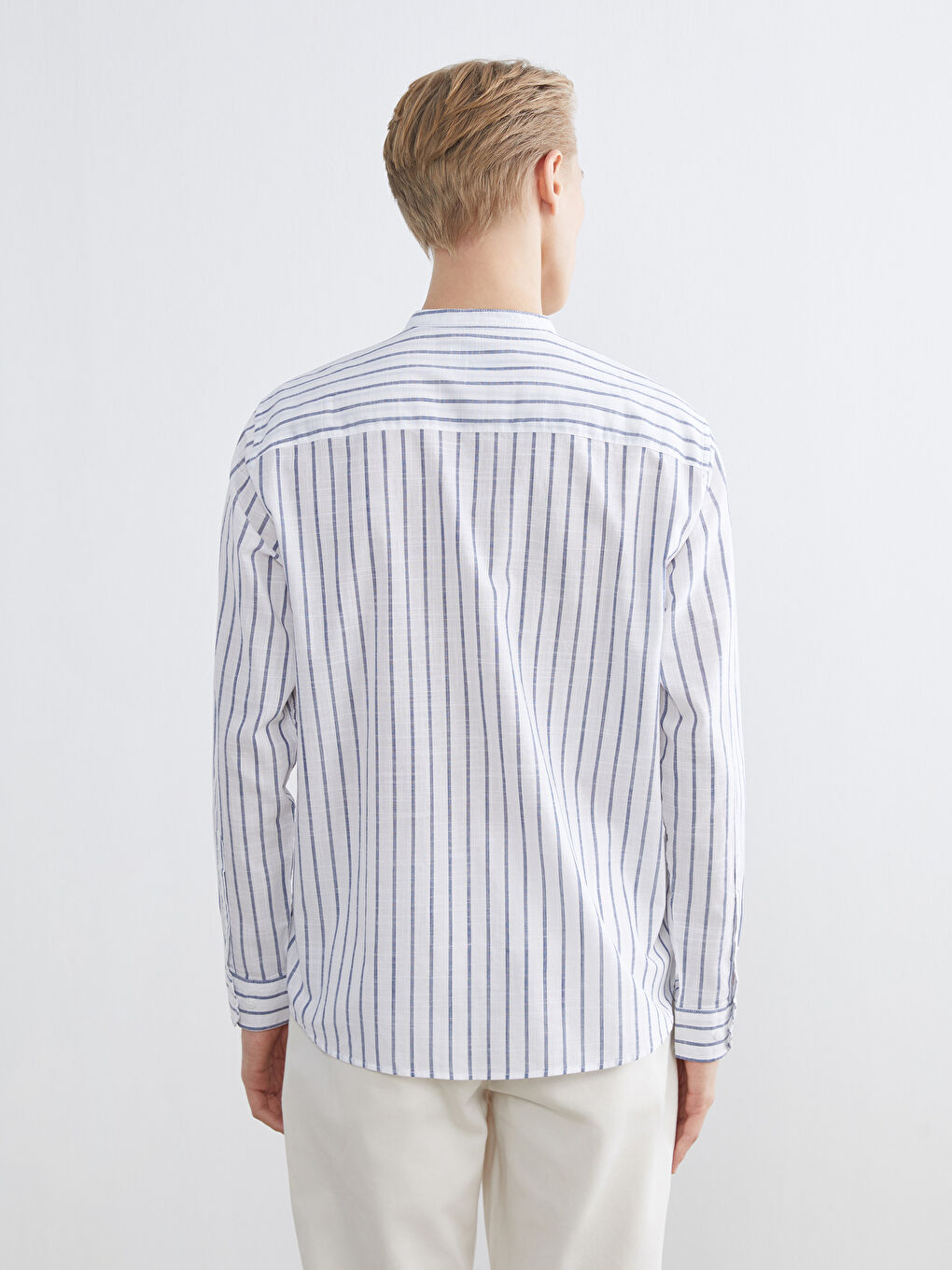 Regular Fit Striped Men's Shirt with a Mandarin Collar-3