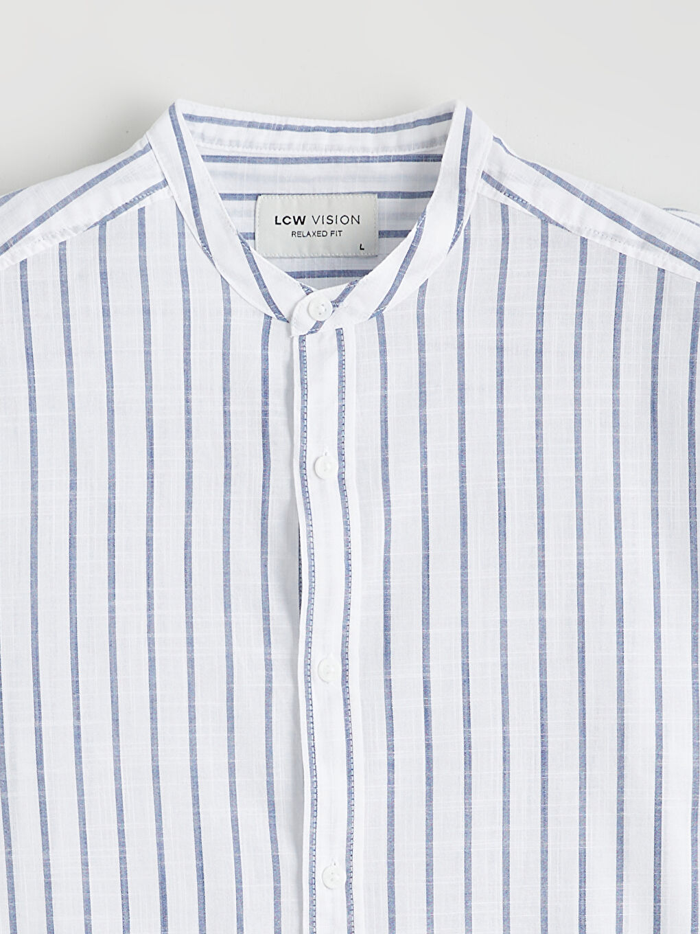 Regular Fit Striped Men's Shirt with a Mandarin Collar-5
