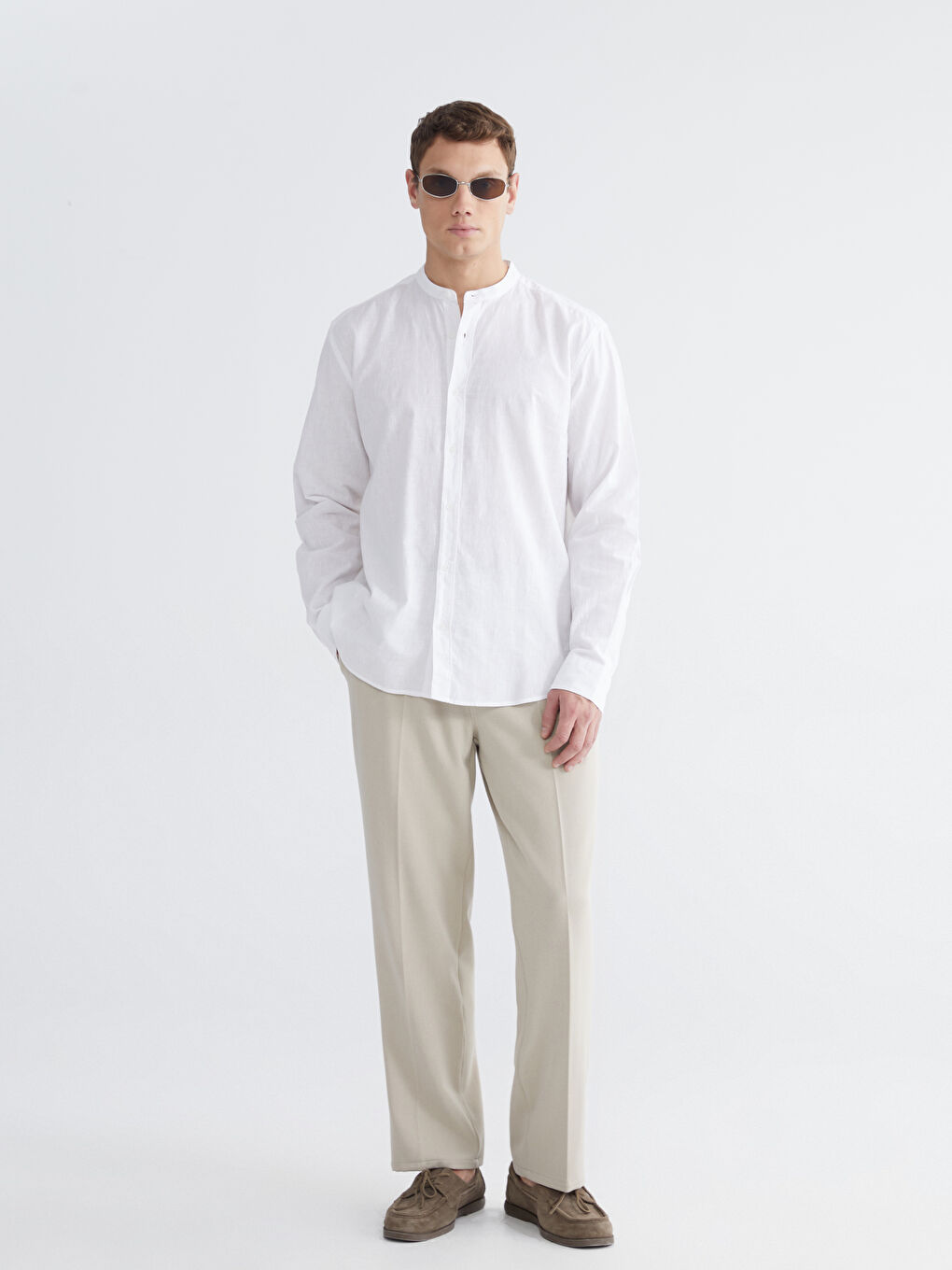 Мужская рубашка стандартного кроя из льняной смеси-1