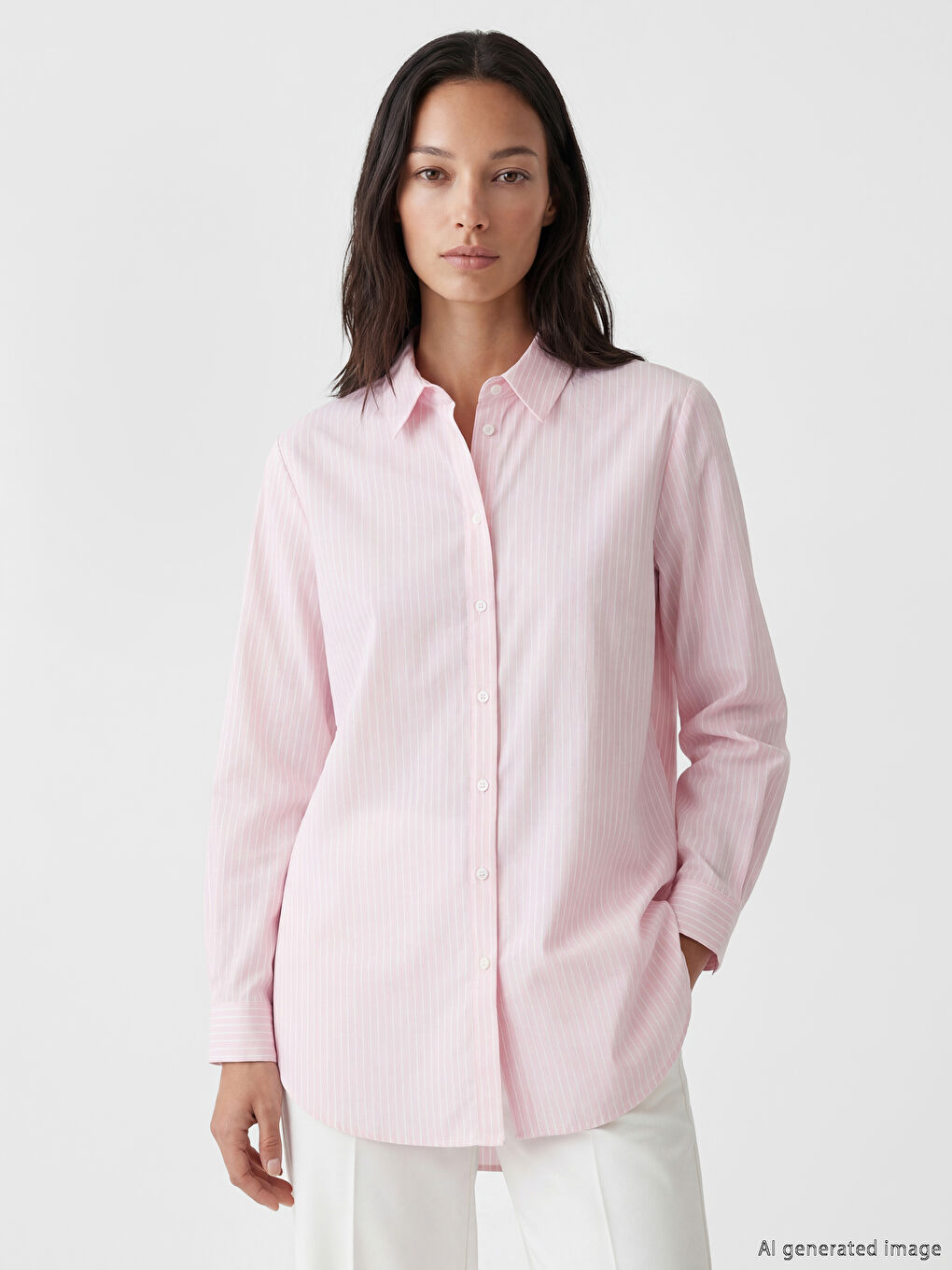 Pembe Çizgili Kadın Gömlek Tunik