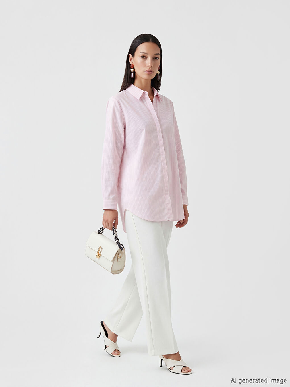 Pembe Çizgili Kadın Gömlek Tunik-1