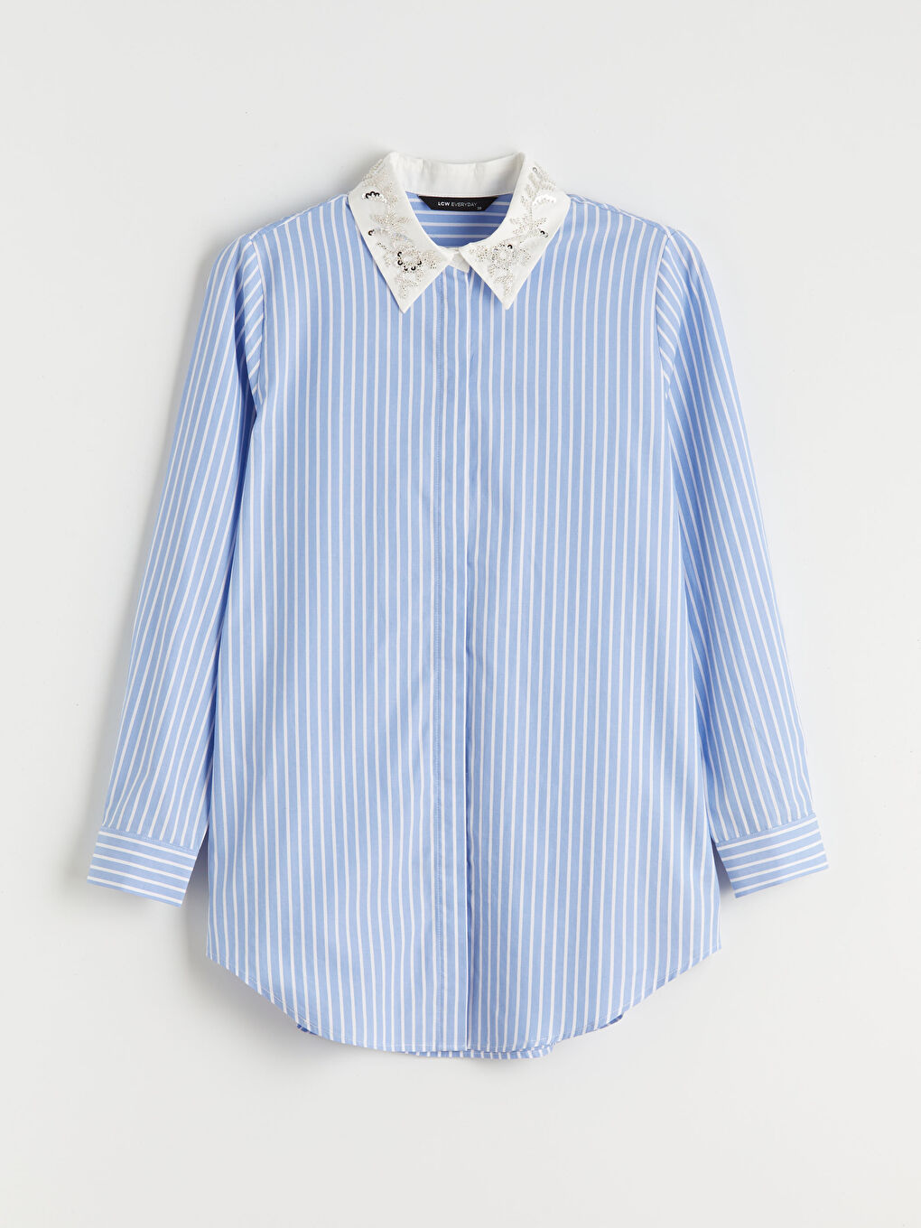 Striped Women's Tunic Shirt with Beaded Embroidery-4