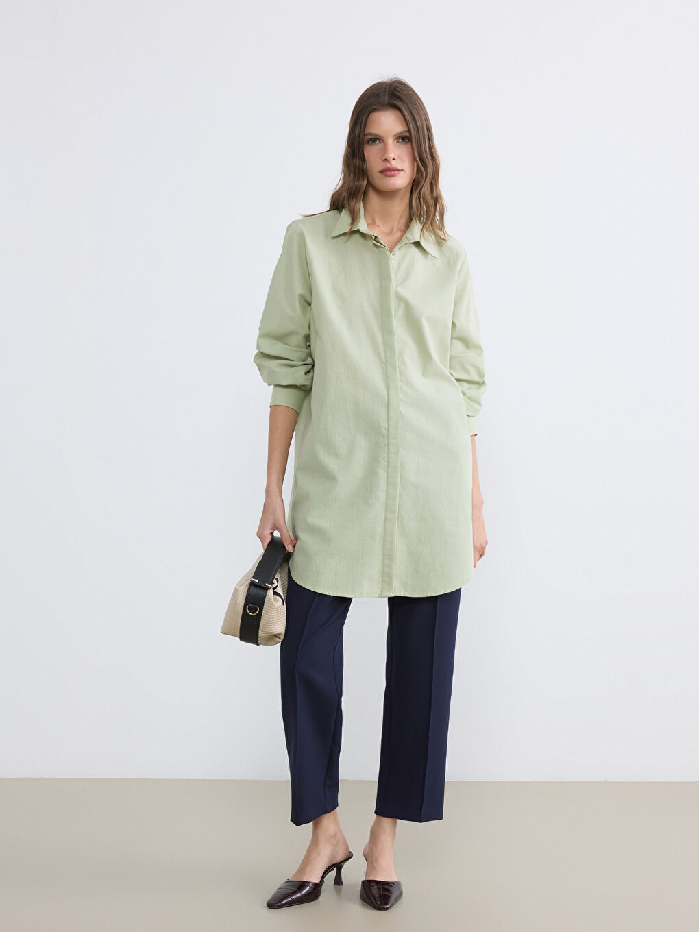 Yeşil Pamuklu Kadın Gömlek Tunik-1