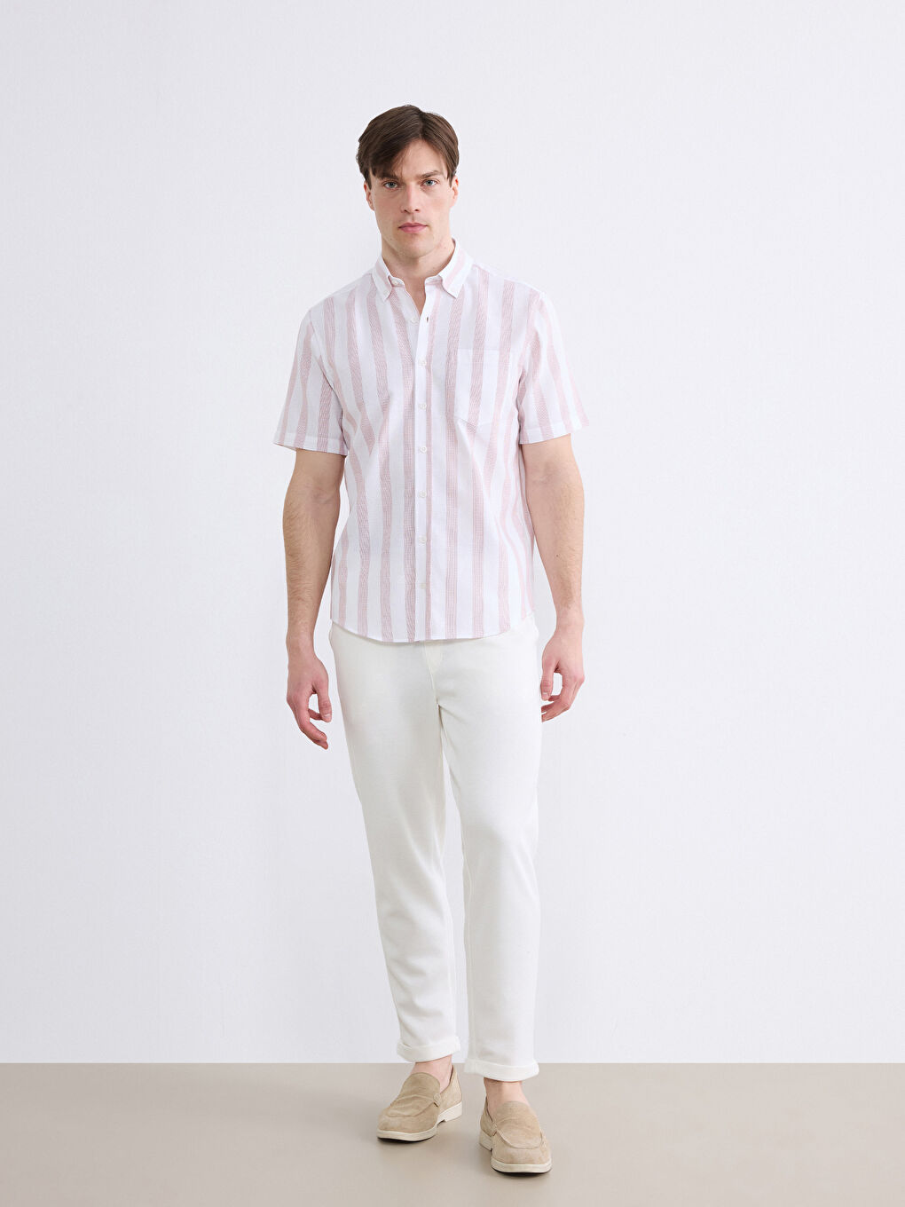 Πουκάμισο Regular Fit με Ρίγες και Υφή Dobby-1
