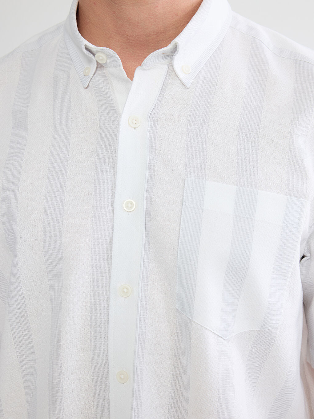 Gri Regular Fit Çizgili Armürlü Erkek Gömlek-2