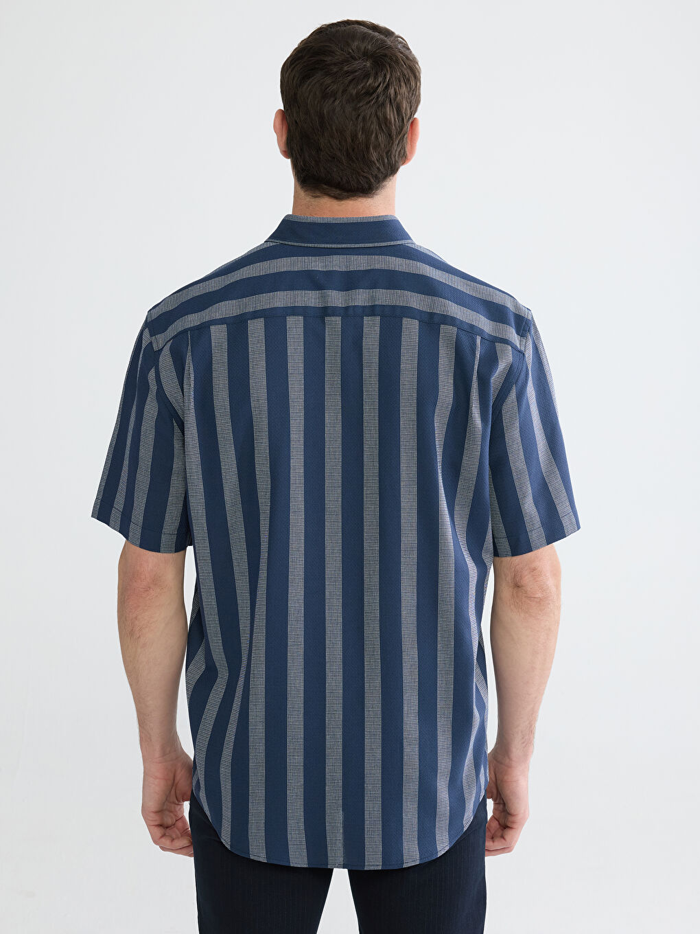 İndigo Regular Fit Çizgili Armürlü Erkek Gömlek-4