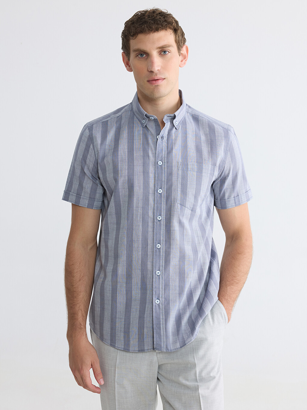 Regular Fit Striped Dobby Men's Shirt-2