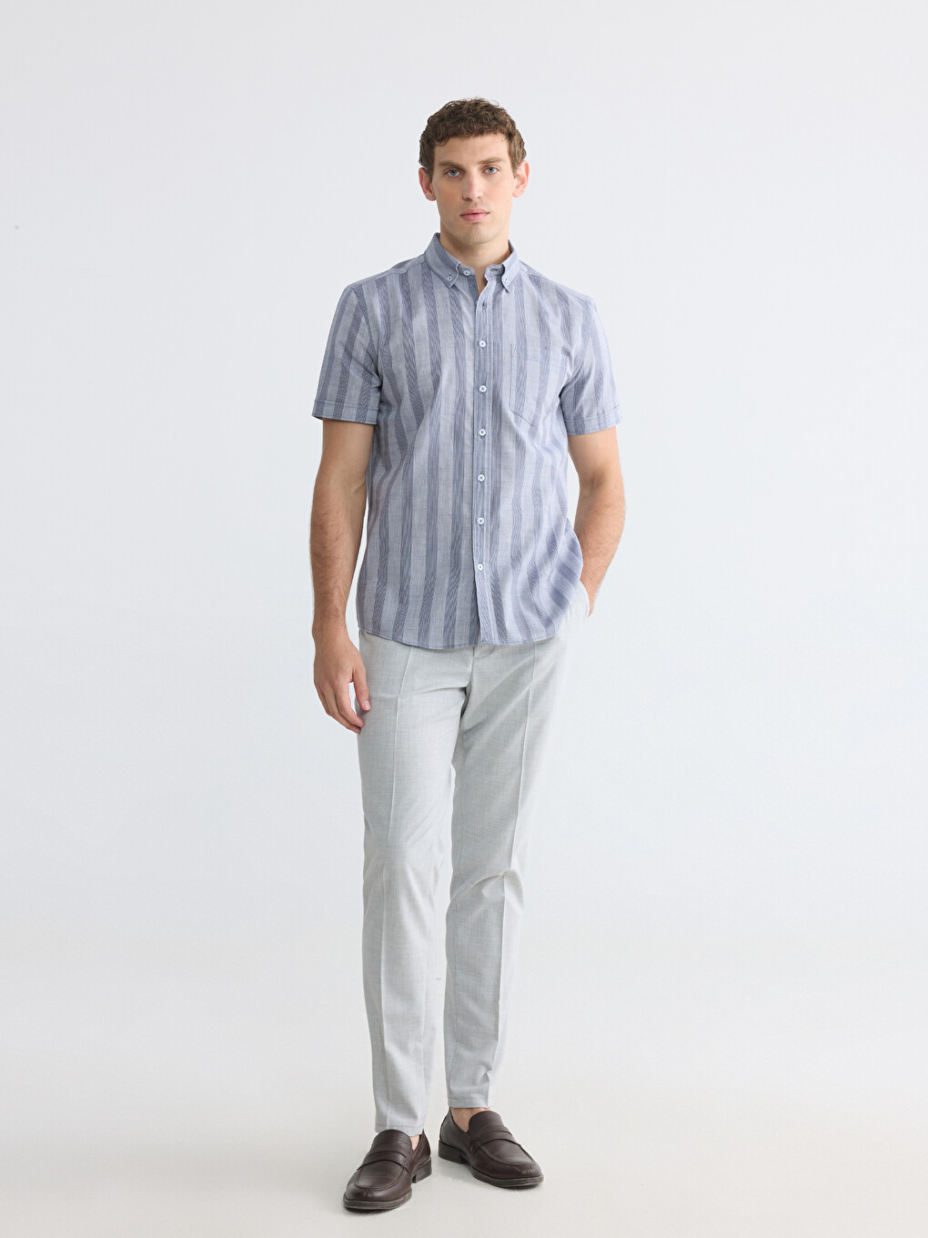 Regular Fit Striped Dobby Men's Shirt-3