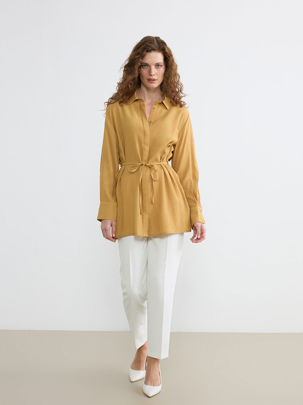 ქალის სარტყელი ტექსტურირებული ქალის პერანგი ტუნიკა-1