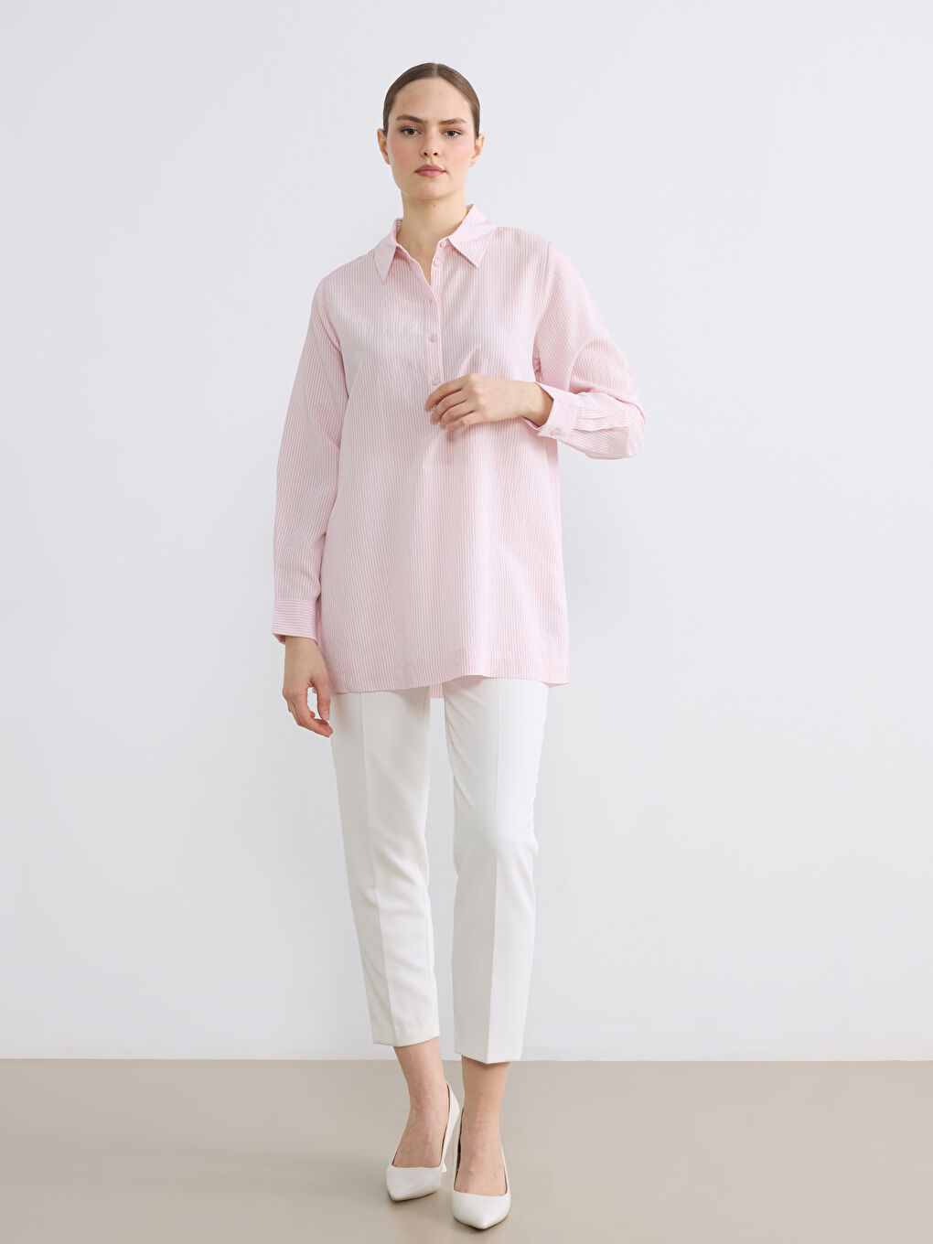 ქალი ვარდისფერი პერანგი ტუნიკა-1