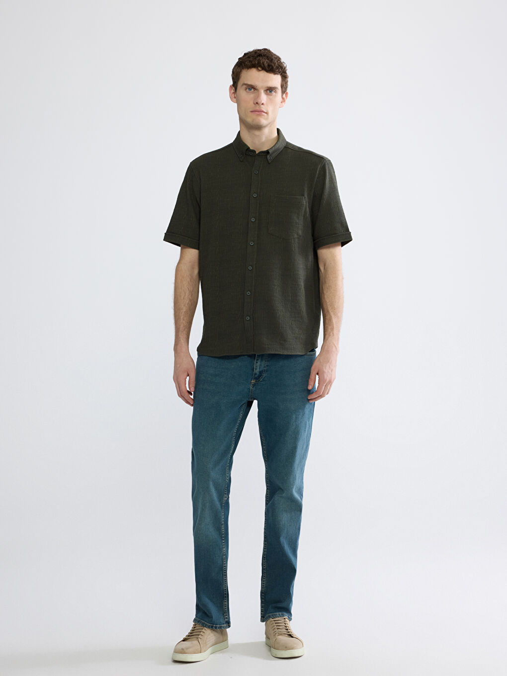 Haki Regular Fit Erkek Gömlek-1