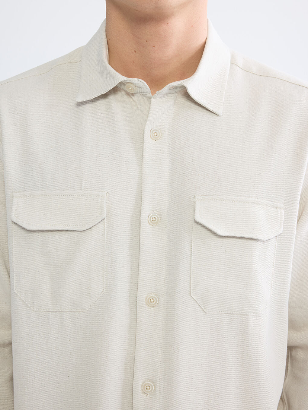 Bej Regular Fit Keten Karışım Erkek Gömlek-2