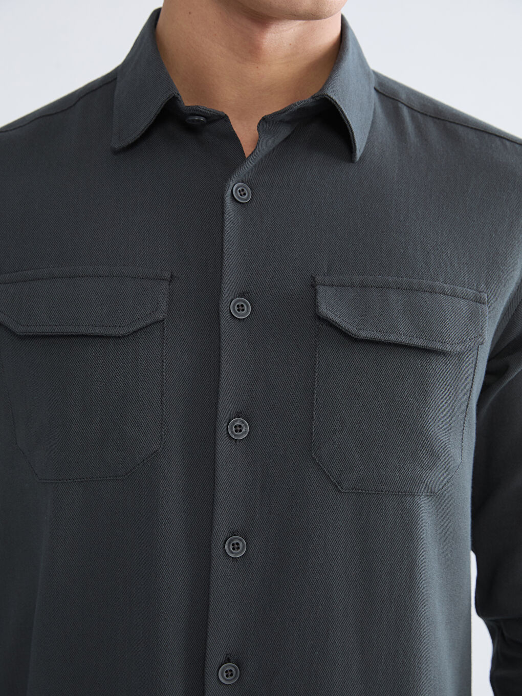 Antrasit Regular Fit Keten Karışım Erkek Gömlek-2