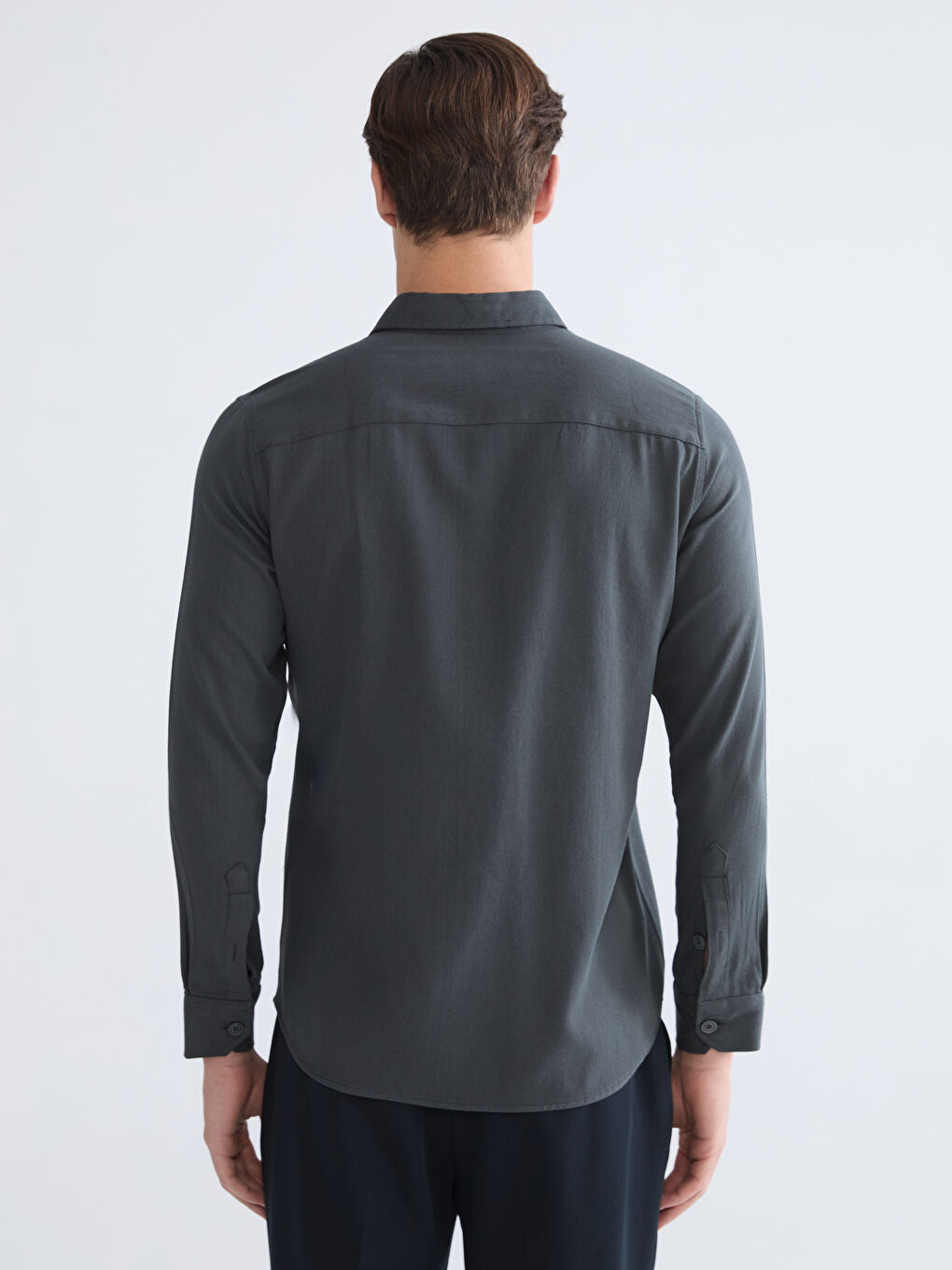 Antrasit Regular Fit Keten Karışım Erkek Gömlek-3