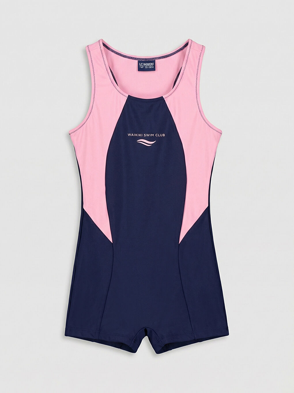 Lacivert Renk Bloklu Kız Çocuk Şortlu Mayo