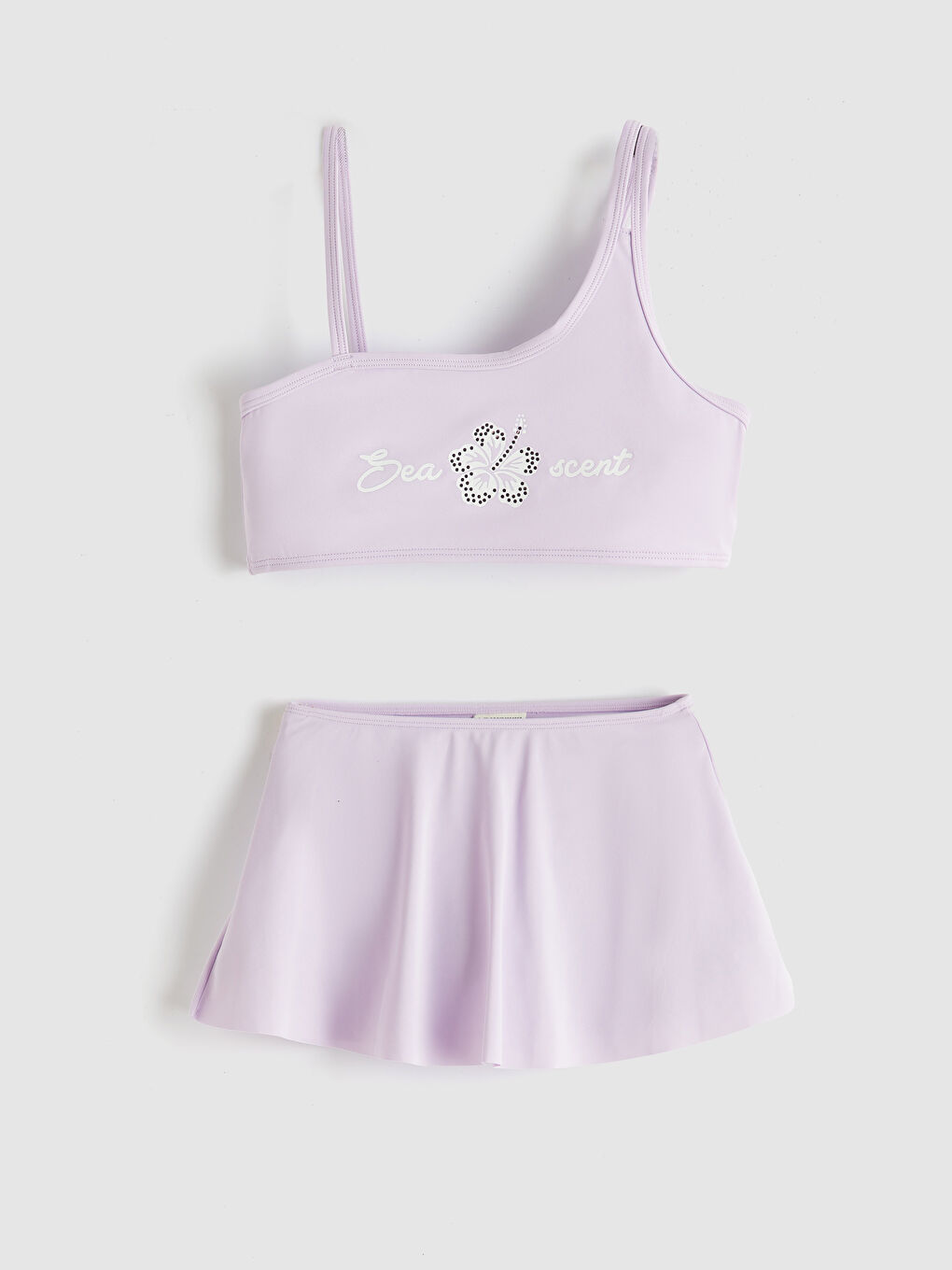 Lila Baskılı Kız Çocuk Etekli Bikini