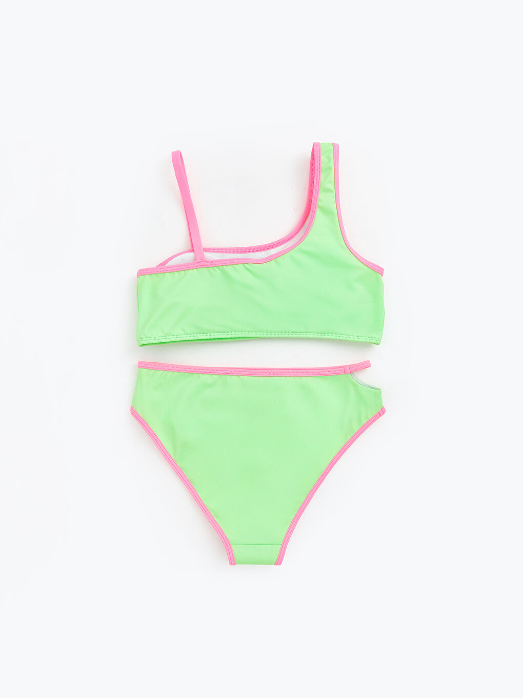 Yeşil Tek Omuz Pencereli Kız Çocuk Bikini Takımı-1