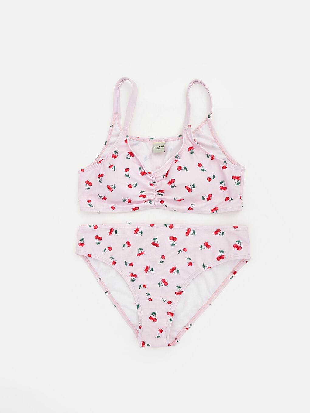 Pembe Kiraz Baskılı Kız Çocuk Bikini