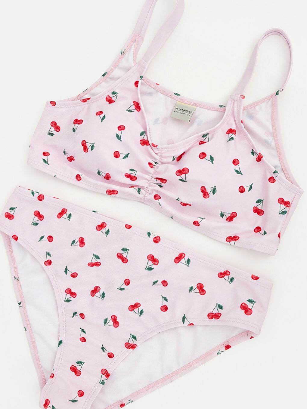 Pembe Kiraz Baskılı Kız Çocuk Bikini-1