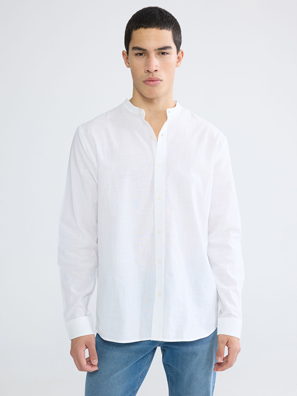 Grandad Collar Poplin Men's Shirt