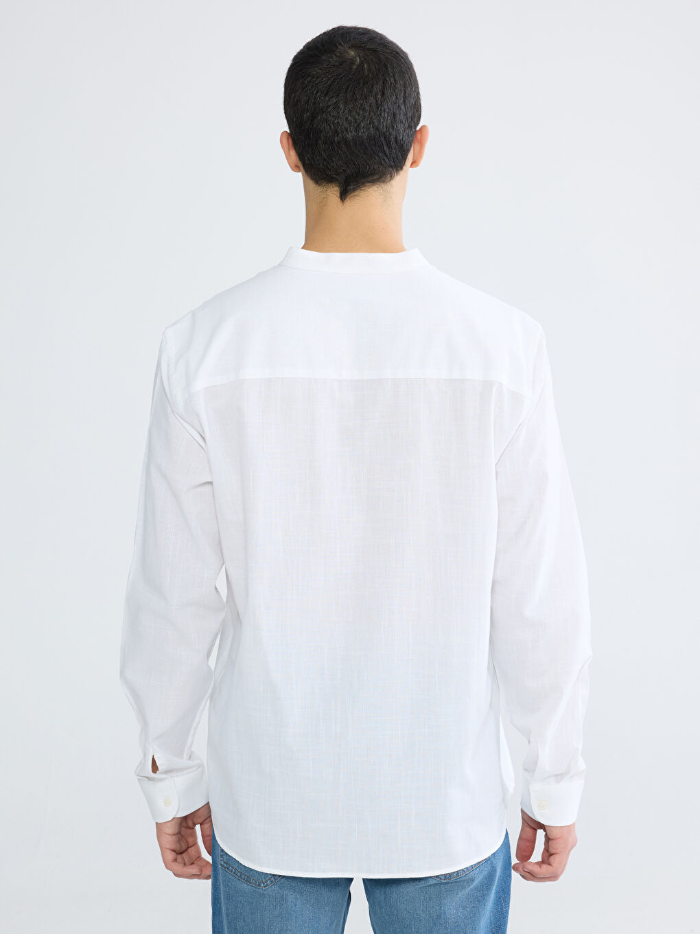 Grandad Collar Poplin Men's Shirt-3