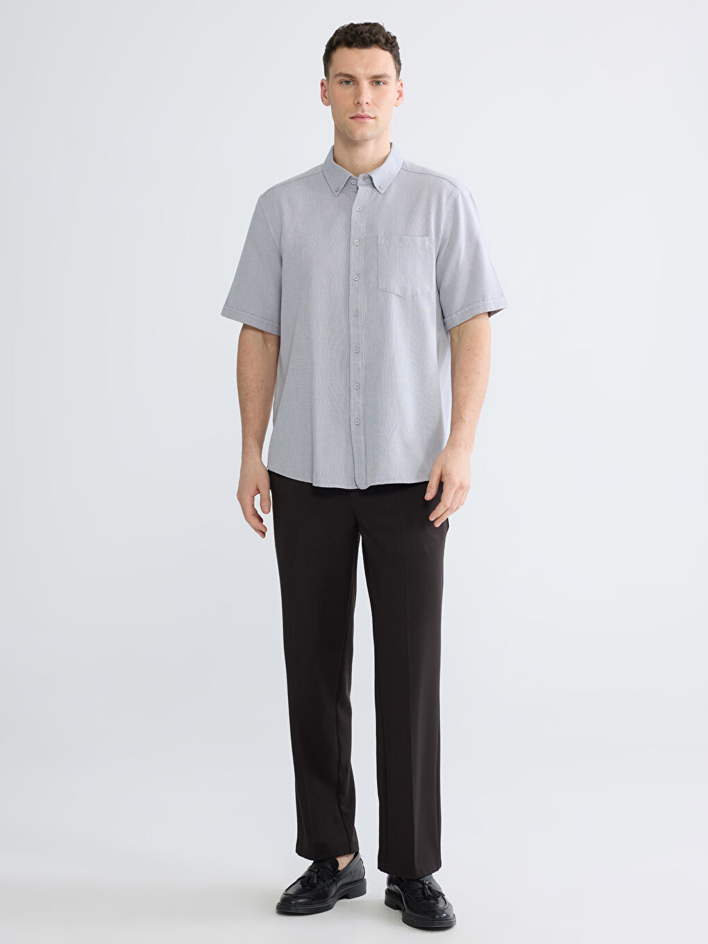 İndigo Regular Fit Armürlü Erkek Gömlek-1