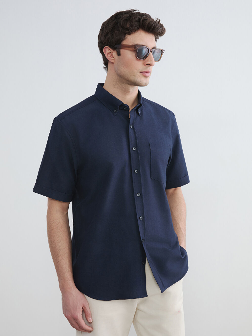 Lacivert Regular Fit Armürlü Erkek Gömlek