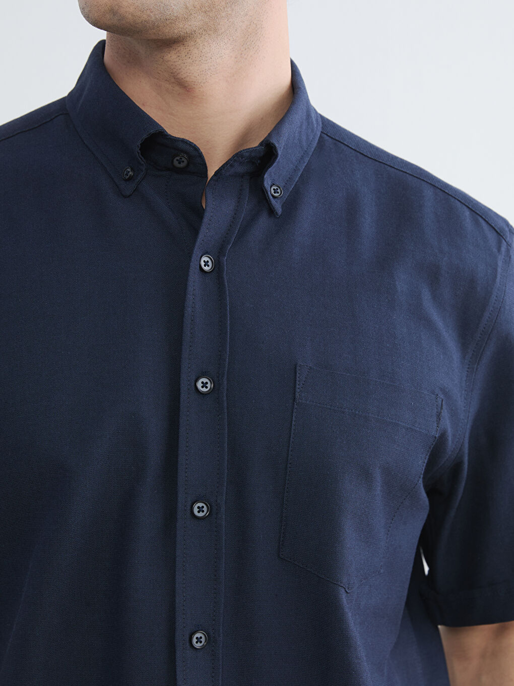 Lacivert Regular Fit Armürlü Erkek Gömlek-2