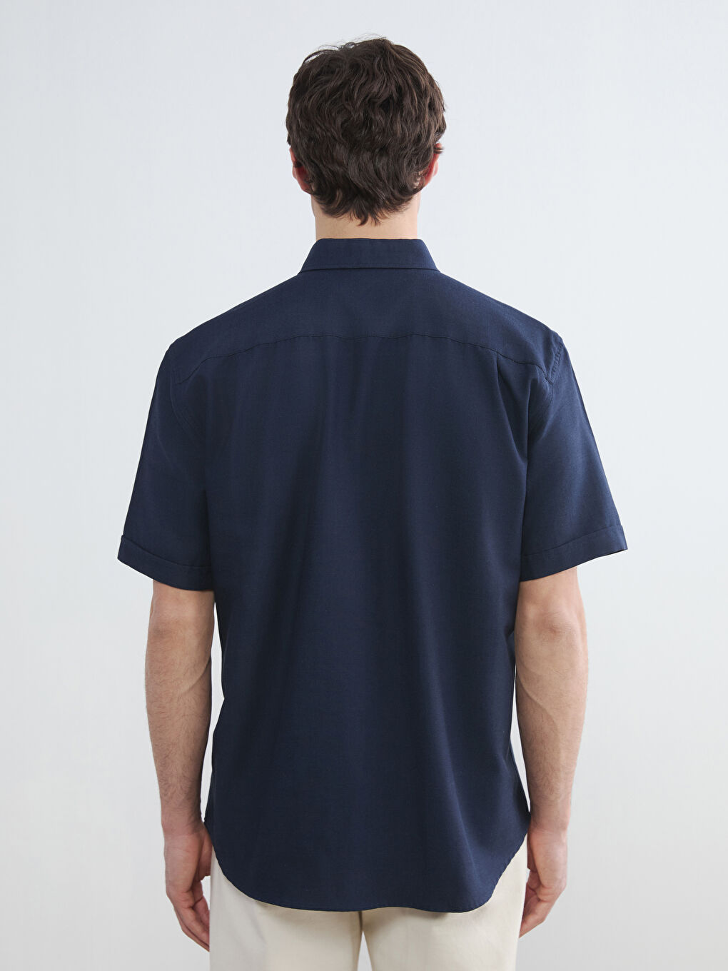 Lacivert Regular Fit Armürlü Erkek Gömlek-3