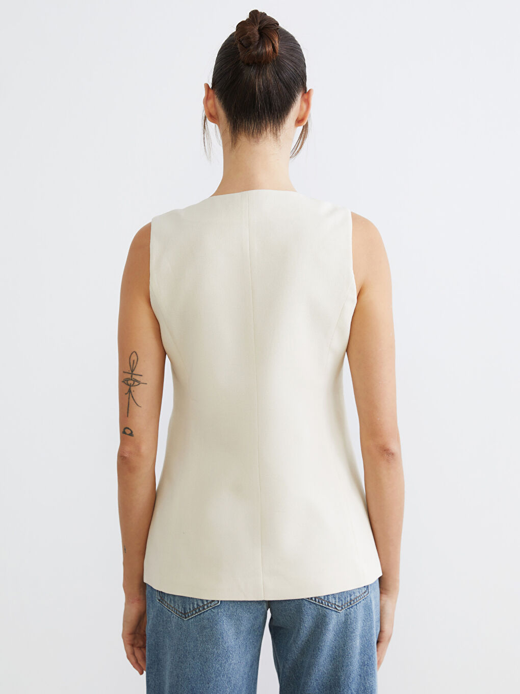 Gilet Classique Femme en Mélange de Lin à Encolure en V-3